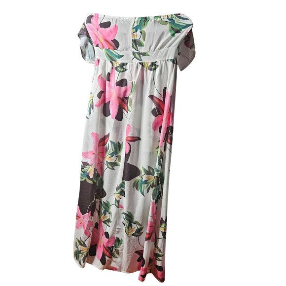 Parisian Petite Floral Maxi Dress With Off-Shoulder Design Sheer Overlay & Tie-S - Picture 7 of 8